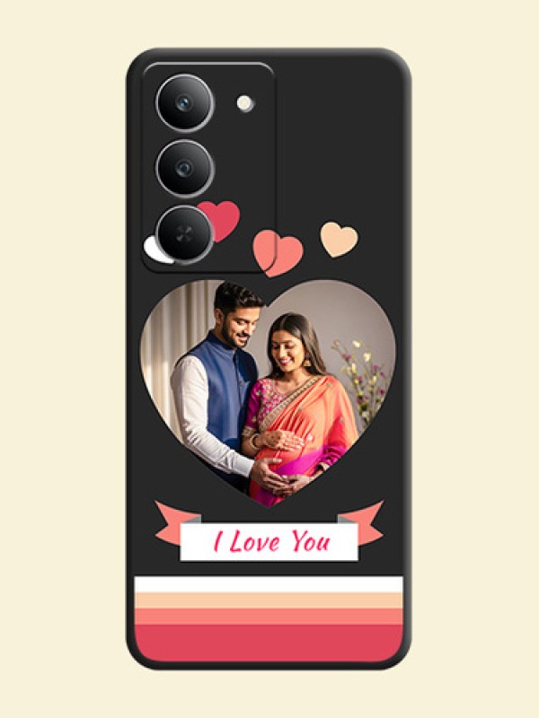 Love Shaped Photo with Colorful Stripes On Space Black Custom Soft Matte Mobile Back Cover - Realme 14x 5G