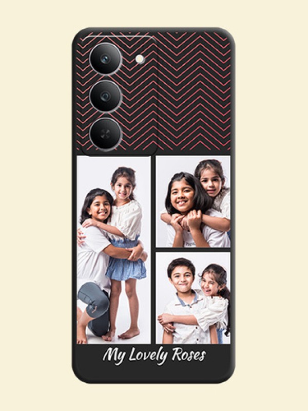 Wave Pattern with 3 Image Holder On Space Black Custom Soft Matte Mobile Back Cover - Realme 14x 5G