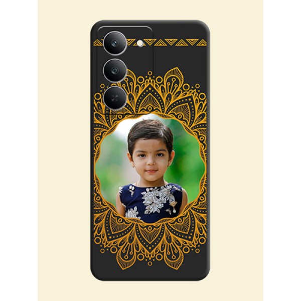 Round Image with Floral Design On Space Black Custom Soft Matte Mobile Back Cover - Realme 14x 5G Round Image with Floral Design On Space Black Custom Soft Matte Mobile Back Cover - Realme 14x 5G