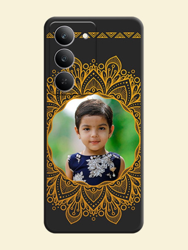 Round Image with Floral Design On Space Black Custom Soft Matte Mobile Back Cover - Realme 14x 5G