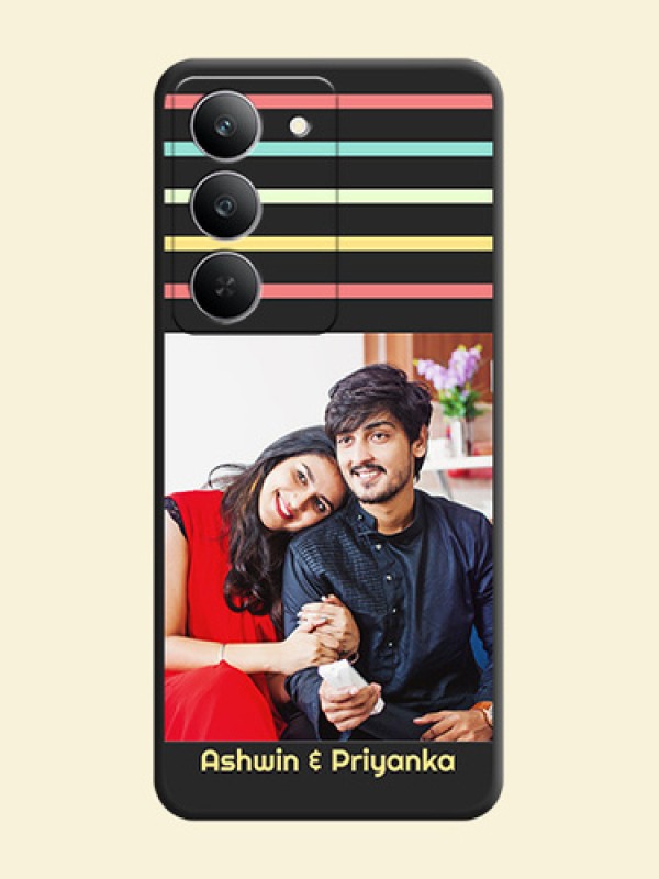 Color Stripes with Photo and Text on Photo On Space Black Custom Soft Matte Mobile Back Cover - Realme 14x 5G