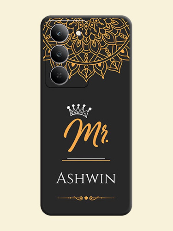 Mr Name with Floral Design On Space Black Custom Soft Matte Mobile Back Cover - Realme 14x 5G