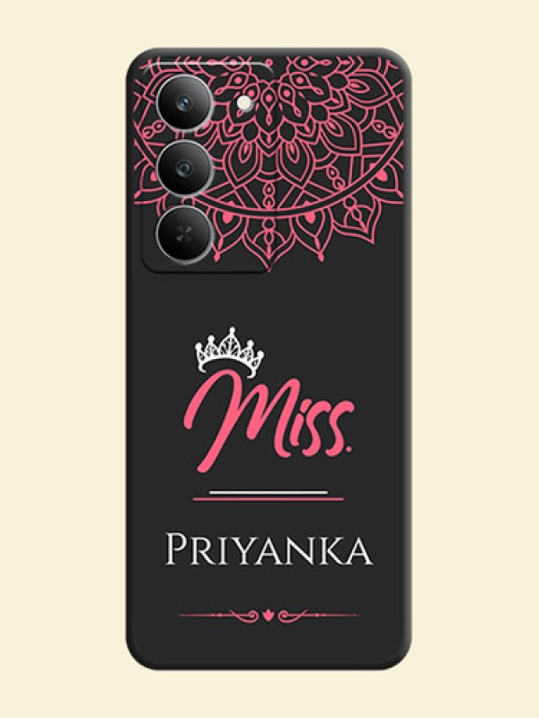Mrs Name with Floral Design On Space Black Custom Soft Matte Mobile Back Cover - Realme 14x 5G