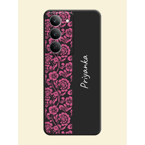 Pink Floral Pattern Design With Custom Text On Space Black Custom Soft Matte Mobile Back Cover - Realme 14x 5G Pink Floral Pattern Design With Custom Text On Space Black Custom Soft Matte Mobile Back Cover - Realme 14x 5G