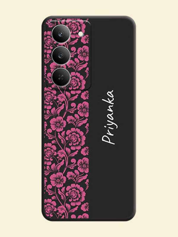 Pink Floral Pattern Design With Custom Text On Space Black Custom Soft Matte Mobile Back Cover - Realme 14x 5G