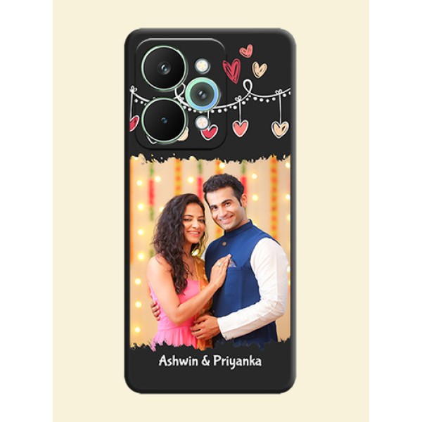 Pink Love Hangings with Name On Space Black Custom Soft Matte Mobile Back Cover - Realme 15 5G