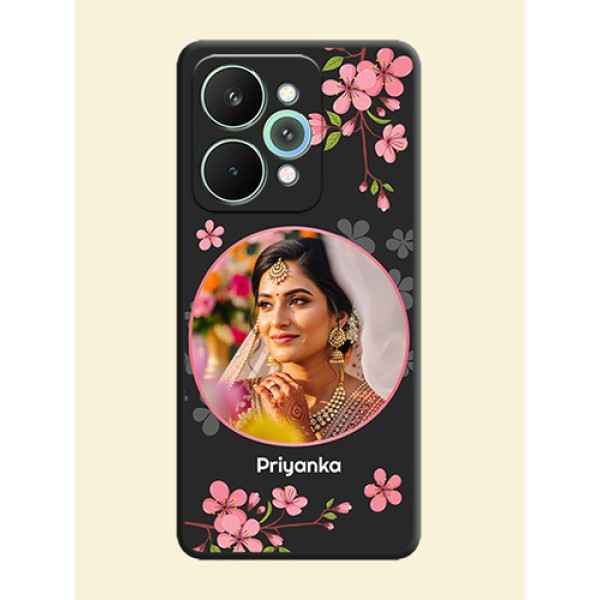 Round Image with Pink Color Floral Design on Photo On Space Black Custom Soft Matte Mobile Back Cover - Realme 15 5G Round Image with Pink Color Floral Design on Photo On Space Black Custom Soft Matte Mobile Back Cover - Realme 15 5G