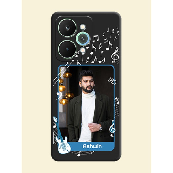 Musical Theme Design with Text on Photo On Space Black Custom Soft Matte Mobile Back Cover - Realme 15 5G Musical Theme Design with Text on Photo On Space Black Custom Soft Matte Mobile Back Cover - Realme 15 5G