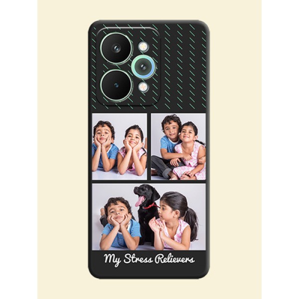 Cross Dotted Pattern with 2 Image Holder On Space Black Custom Soft Matte Mobile Back Cover - Realme 15 5G Cross Dotted Pattern with 2 Image Holder On Space Black Custom Soft Matte Mobile Back Cover - Realme 15 5G