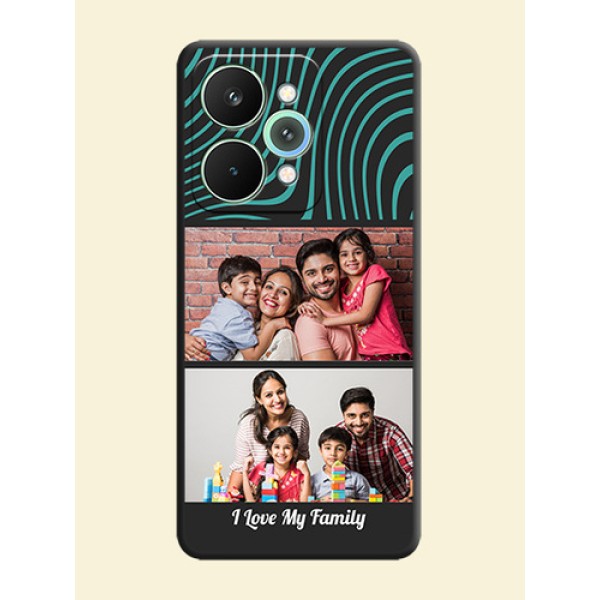 Wave Pattern with 2 Image Holder On Space Black Custom Soft Matte Mobile Back Cover - Realme 15 5G Wave Pattern with 2 Image Holder On Space Black Custom Soft Matte Mobile Back Cover - Realme 15 5G