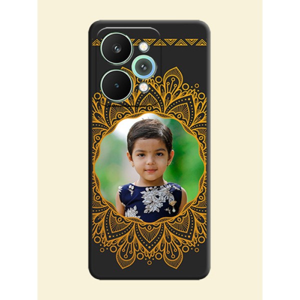Round Image with Floral Design On Space Black Custom Soft Matte Mobile Back Cover - Realme 15 5G Round Image with Floral Design On Space Black Custom Soft Matte Mobile Back Cover - Realme 15 5G