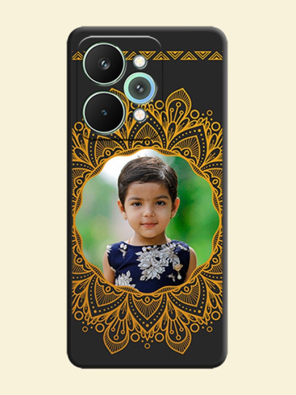 Round Image with Floral Design On Space Black Custom Soft Matte Mobile Back Cover - Realme 15 5G