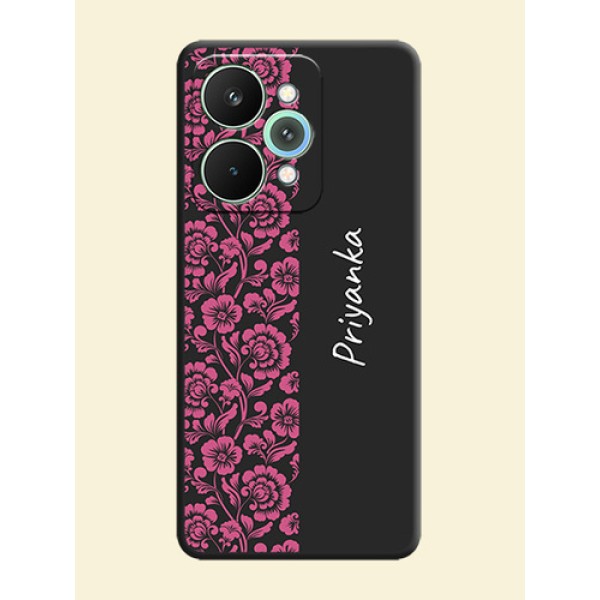 Pink Floral Pattern Design With Custom Text On Space Black Custom Soft Matte Mobile Back Cover - Realme 15 5G Pink Floral Pattern Design With Custom Text On Space Black Custom Soft Matte Mobile Back Cover - Realme 15 5G