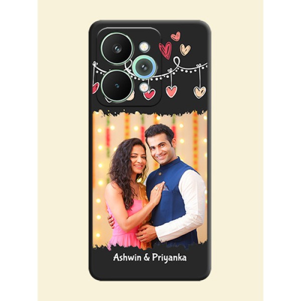Pink Love Hangings with Name On Space Black Custom Soft Matte Mobile Back Cover - Realme 15 Pro 5G