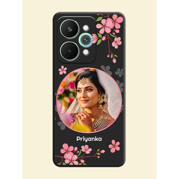 Round Image with Pink Color Floral Design on Photo On Space Black Custom Soft Matte Mobile Back Cover - Realme 15 Pro 5G Round Image with Pink Color Floral Design on Photo On Space Black Custom Soft Matte Mobile Back Cover - Realme 15 Pro 5G