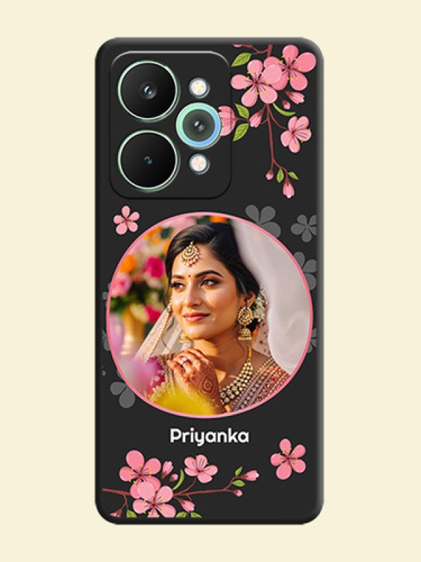Round Image with Pink Color Floral Design on Photo On Space Black Custom Soft Matte Mobile Back Cover - Realme 15 Pro 5G