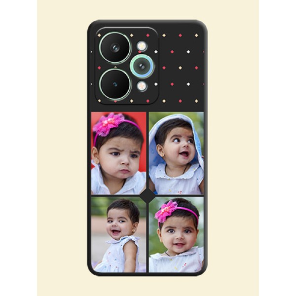 Multicolor Dotted Pattern with 4 Image Holder On Space Black Custom Soft Matte Mobile Back Cover - Realme 15 Pro 5G Multicolor Dotted Pattern with 4 Image Holder On Space Black Custom Soft Matte Mobile Back Cover - Realme 15 Pro 5G