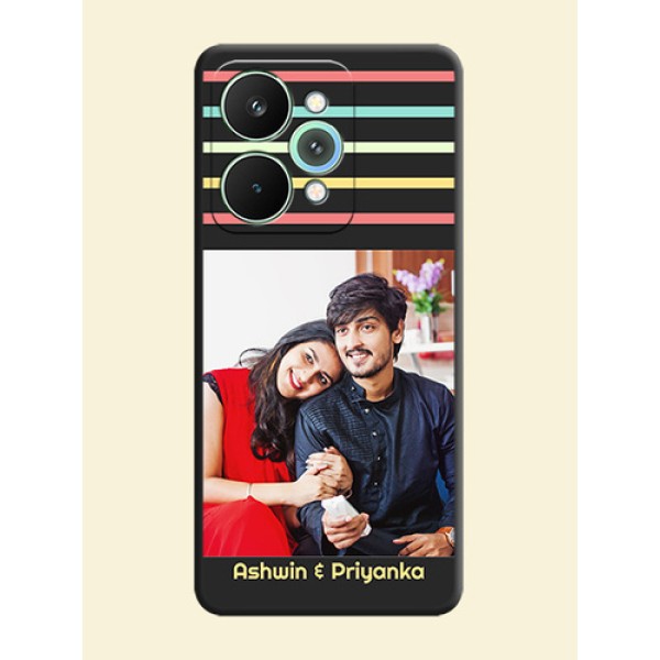 Color Stripes with Photo and Text on Photo On Space Black Custom Soft Matte Mobile Back Cover - Realme 15 Pro 5G Color Stripes with Photo and Text on Photo On Space Black Custom Soft Matte Mobile Back Cover - Realme 15 Pro 5G