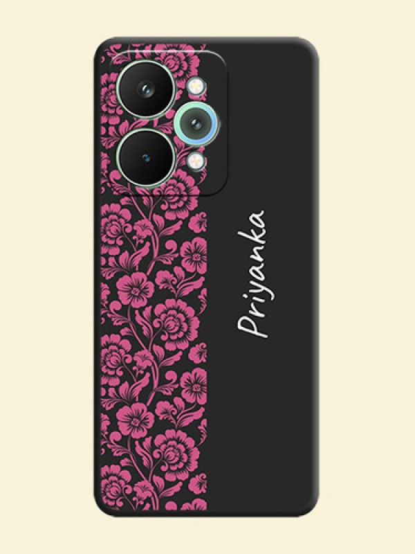 Pink Floral Pattern Design With Custom Text On Space Black Custom Soft Matte Mobile Back Cover - Realme 15 Pro 5G