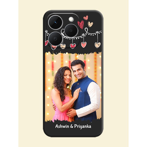Pink Love Hangings with Name On Space Black Custom Soft Matte Mobile Back Cover - Realme 15T 5G