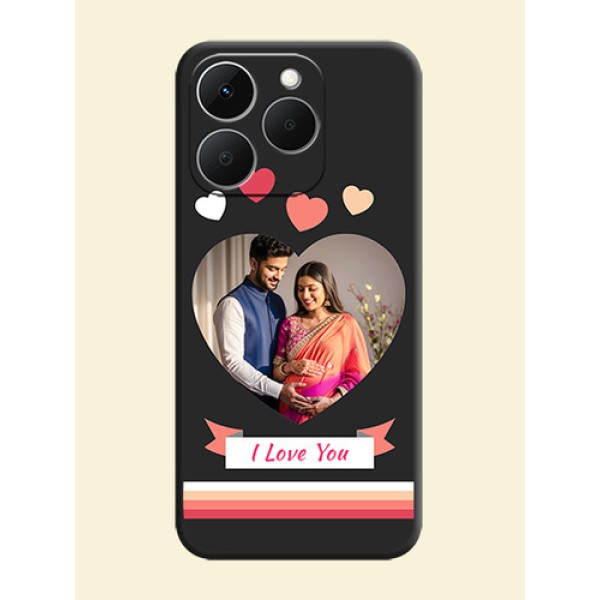 Love Shaped Photo with Colorful Stripes On Space Black Custom Soft Matte Mobile Back Cover - Realme 15T 5G Love Shaped Photo with Colorful Stripes On Space Black Custom Soft Matte Mobile Back Cover - Realme 15T 5G