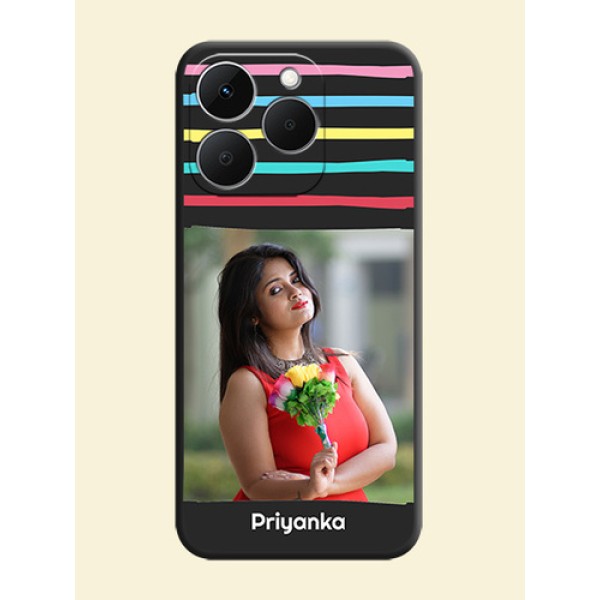 Multicolor Lines with Image On Space Black Custom Soft Matte Mobile Back Cover - Realme 15T 5G Multicolor Lines with Image On Space Black Custom Soft Matte Mobile Back Cover - Realme 15T 5G