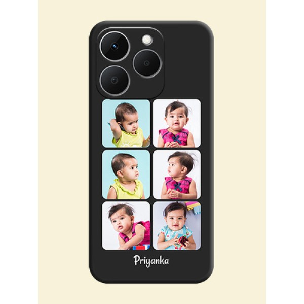 Floral Art with 6 Image Holder on Photo On Space Black Custom Soft Matte Mobile Back Cover - Realme 15T 5G Floral Art with 6 Image Holder on Photo On Space Black Custom Soft Matte Mobile Back Cover - Realme 15T 5G