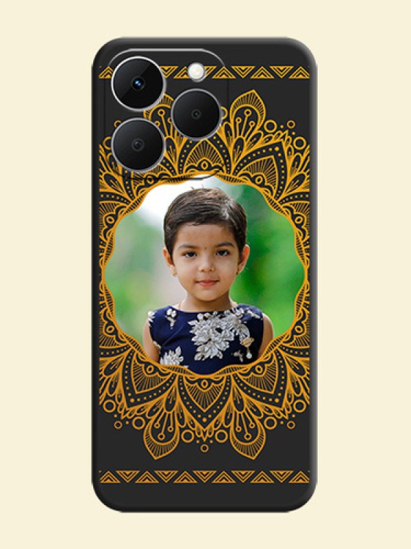 Round Image with Floral Design On Space Black Custom Soft Matte Mobile Back Cover - Realme 15T 5G