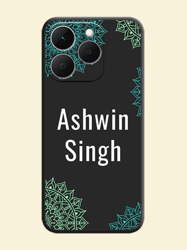 Your Name with Floral Design On Space Black Custom Soft Matte Mobile Back Cover - Realme 15T 5G
