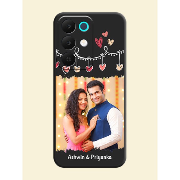 Pink Love Hangings with Name On Space Black Custom Soft Matte Mobile Back Cover - Realme 15X 5G