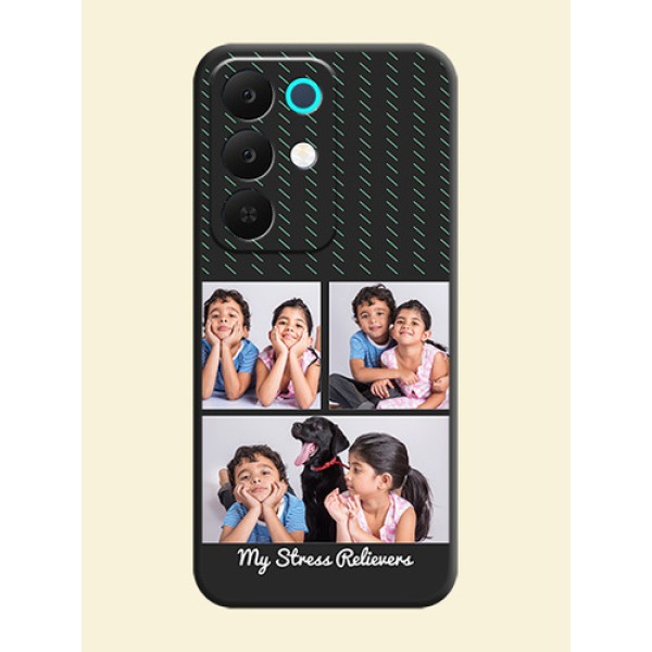 Cross Dotted Pattern with 2 Image Holder On Space Black Custom Soft Matte Mobile Back Cover - Realme 15X 5G Cross Dotted Pattern with 2 Image Holder On Space Black Custom Soft Matte Mobile Back Cover - Realme 15X 5G