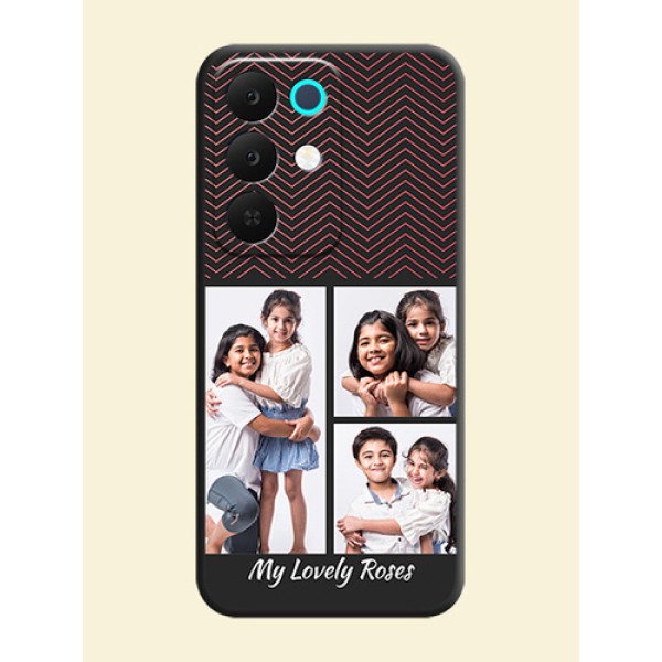 Wave Pattern with 3 Image Holder On Space Black Custom Soft Matte Mobile Back Cover - Realme 15X 5G