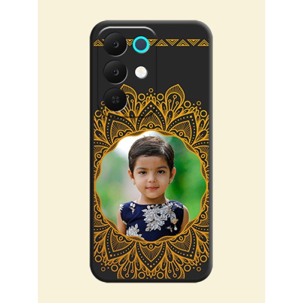 Round Image with Floral Design On Space Black Custom Soft Matte Mobile Back Cover - Realme 15X 5G Round Image with Floral Design On Space Black Custom Soft Matte Mobile Back Cover - Realme 15X 5G