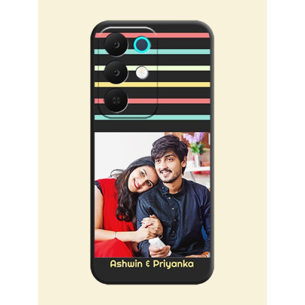 Color Stripes with Photo and Text on Photo On Space Black Custom Soft Matte Mobile Back Cover - Realme 15X 5G Color Stripes with Photo and Text on Photo On Space Black Custom Soft Matte Mobile Back Cover - Realme 15X 5G