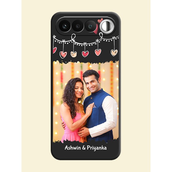 Pink Love Hangings with Name On Space Black Custom Soft Matte Mobile Back Cover - Realme 16 5G