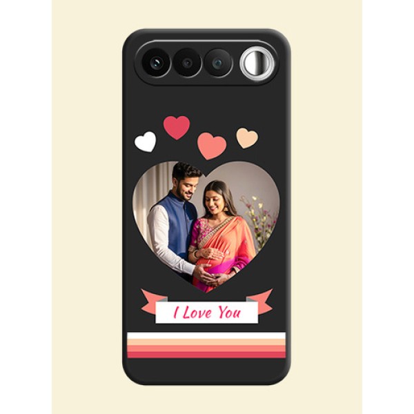 Love Shaped Photo with Colorful Stripes On Space Black Custom Soft Matte Mobile Back Cover - Realme 16 5G Love Shaped Photo with Colorful Stripes On Space Black Custom Soft Matte Mobile Back Cover - Realme 16 5G