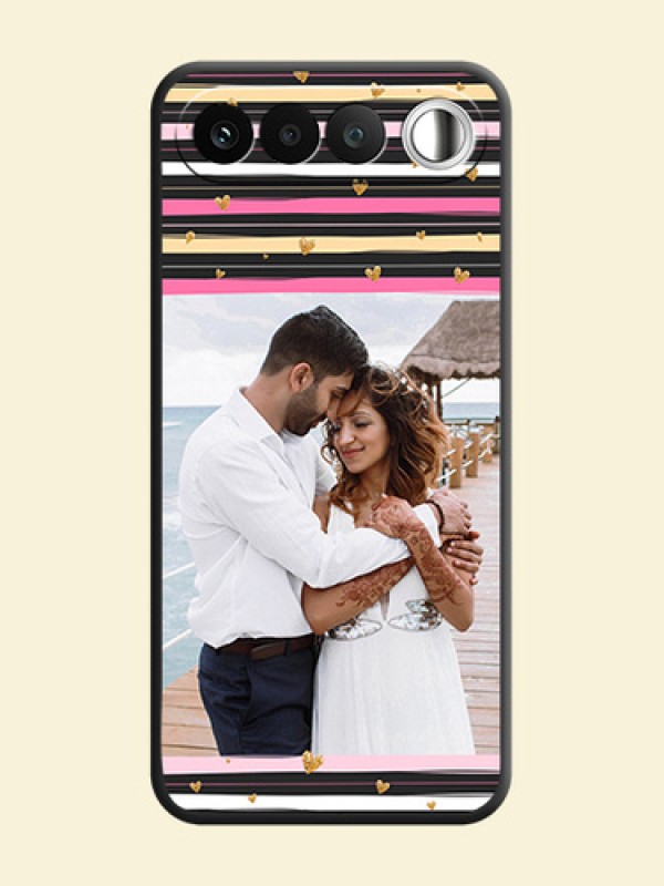 Multicolor Lines and Golden Love Symbols Design on Photo On Space Black Custom Soft Matte Mobile Back Cover - Realme 16 5G