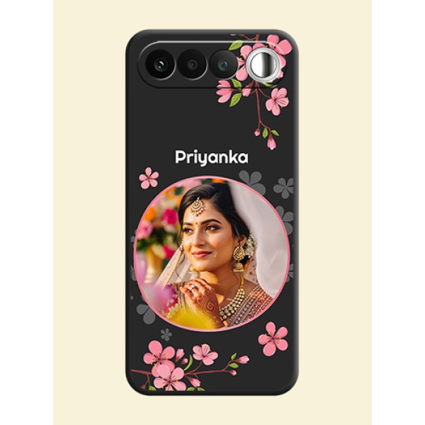Round Image with Pink Color Floral Design on Photo On Space Black Custom Soft Matte Mobile Back Cover - Realme 16 5G Round Image with Pink Color Floral Design on Photo On Space Black Custom Soft Matte Mobile Back Cover - Realme 16 5G