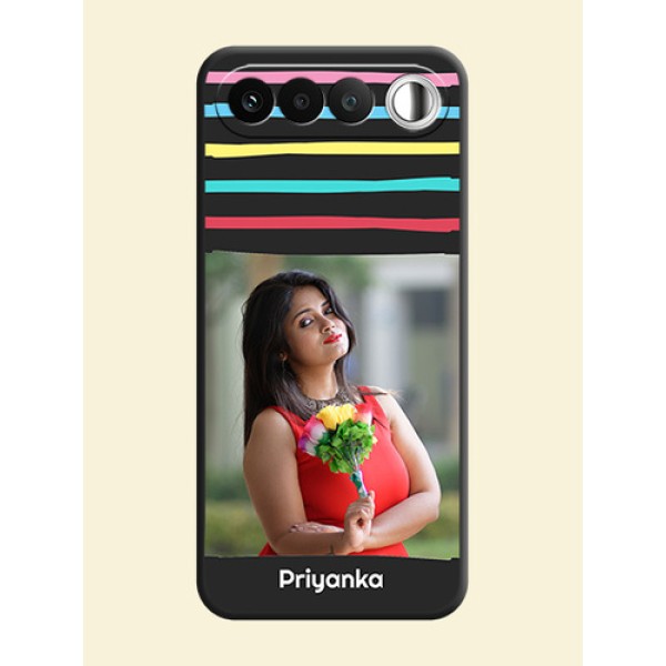 Multicolor Lines with Image On Space Black Custom Soft Matte Mobile Back Cover - Realme 16 5G Multicolor Lines with Image On Space Black Custom Soft Matte Mobile Back Cover - Realme 16 5G
