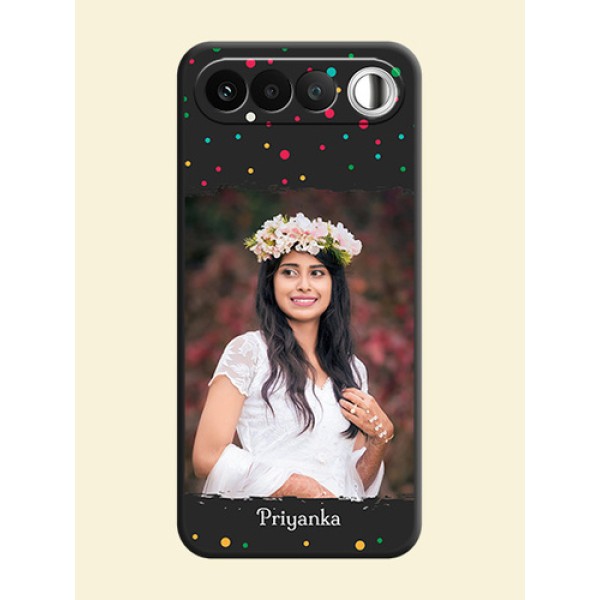 Multicolor Dotted Pattern with Text On Space Black Custom Soft Matte Mobile Back Cover - Realme 16 5G Multicolor Dotted Pattern with Text On Space Black Custom Soft Matte Mobile Back Cover - Realme 16 5G