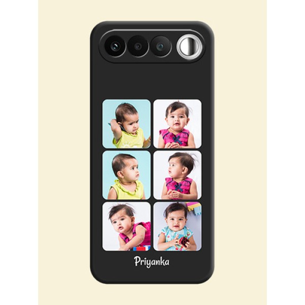 Floral Art with 6 Image Holder on Photo On Space Black Custom Soft Matte Mobile Back Cover - Realme 16 5G Floral Art with 6 Image Holder on Photo On Space Black Custom Soft Matte Mobile Back Cover - Realme 16 5G