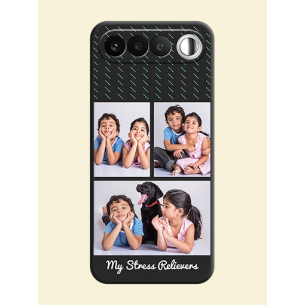 Cross Dotted Pattern with 2 Image Holder On Space Black Custom Soft Matte Mobile Back Cover - Realme 16 5G Cross Dotted Pattern with 2 Image Holder On Space Black Custom Soft Matte Mobile Back Cover - Realme 16 5G