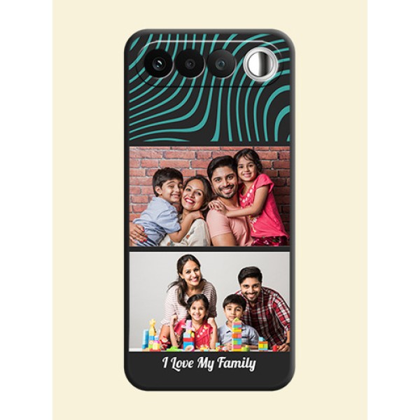 Wave Pattern with 2 Image Holder On Space Black Custom Soft Matte Mobile Back Cover - Realme 16 5G Wave Pattern with 2 Image Holder On Space Black Custom Soft Matte Mobile Back Cover - Realme 16 5G