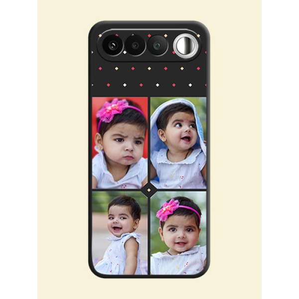 Multicolor Dotted Pattern with 4 Image Holder On Space Black Custom Soft Matte Mobile Back Cover - Realme 16 5G Multicolor Dotted Pattern with 4 Image Holder On Space Black Custom Soft Matte Mobile Back Cover - Realme 16 5G