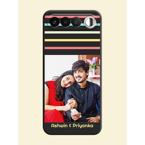 Color Stripes with Photo and Text on Photo On Space Black Custom Soft Matte Mobile Back Cover - Realme 16 5G Color Stripes with Photo and Text on Photo On Space Black Custom Soft Matte Mobile Back Cover - Realme 16 5G