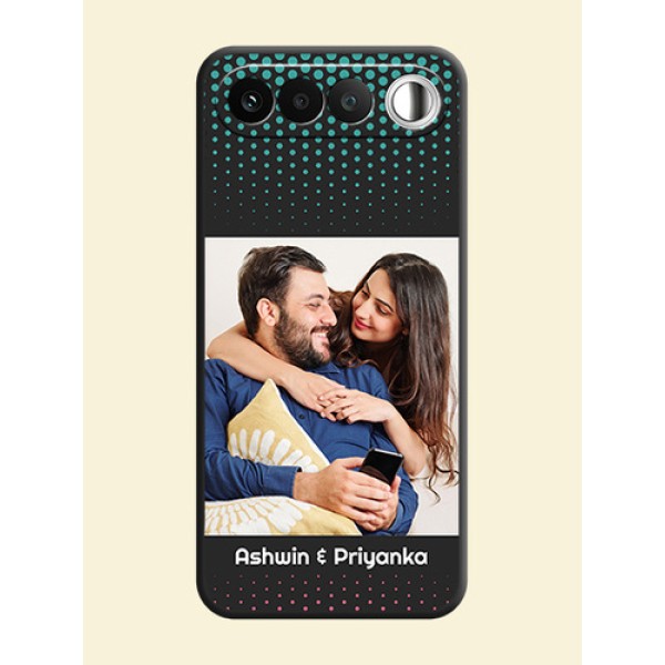 Faded Dots with Grunge Photo Frame and Text On Space Black Custom Soft Matte Mobile Back Cover - Realme 16 5G Faded Dots with Grunge Photo Frame and Text On Space Black Custom Soft Matte Mobile Back Cover - Realme 16 5G