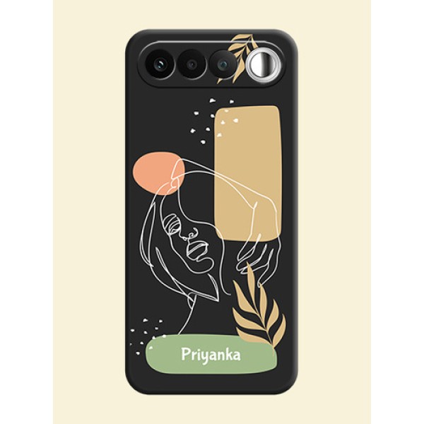 Custom Text With Line Art Of Women & Leaves Design On Space Black Custom Soft Matte Mobile Back Cover - Realme 16 5G Custom Text With Line Art Of Women & Leaves Design On Space Black Custom Soft Matte Mobile Back Cover - Realme 16 5G