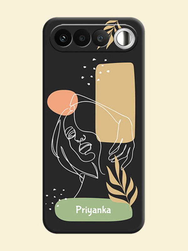 Custom Text With Line Art Of Women & Leaves Design On Space Black Custom Soft Matte Mobile Back Cover - Realme 16 5G