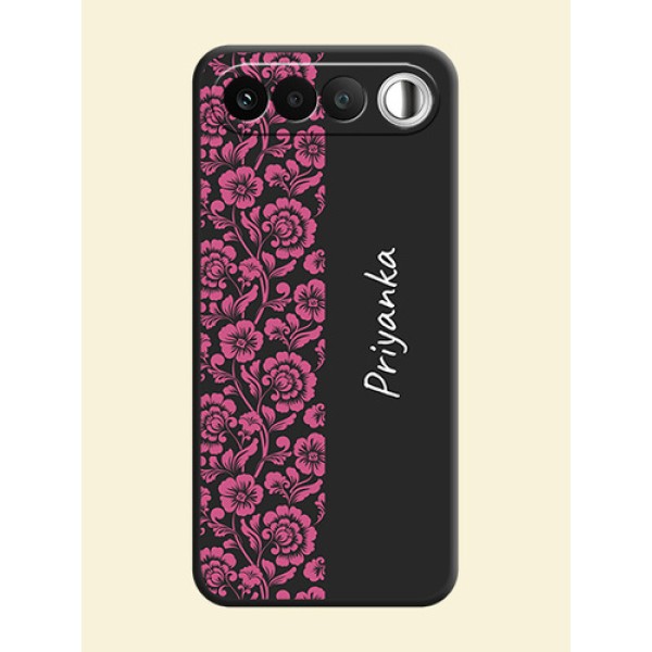 Pink Floral Pattern Design With Custom Text On Space Black Custom Soft Matte Mobile Back Cover - Realme 16 5G Pink Floral Pattern Design With Custom Text On Space Black Custom Soft Matte Mobile Back Cover - Realme 16 5G