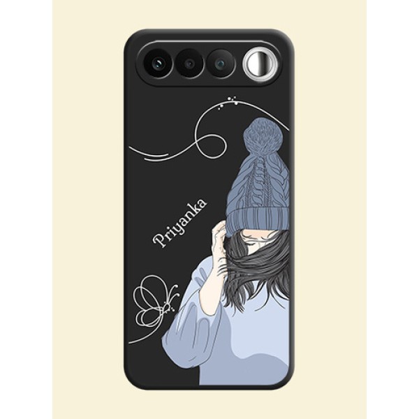 Girl With Blue Winter Outfiit Custom Text Design On Space Black Custom Soft Matte Mobile Back Cover - Realme 16 5G Girl With Blue Winter Outfiit Custom Text Design On Space Black Custom Soft Matte Mobile Back Cover - Realme 16 5G